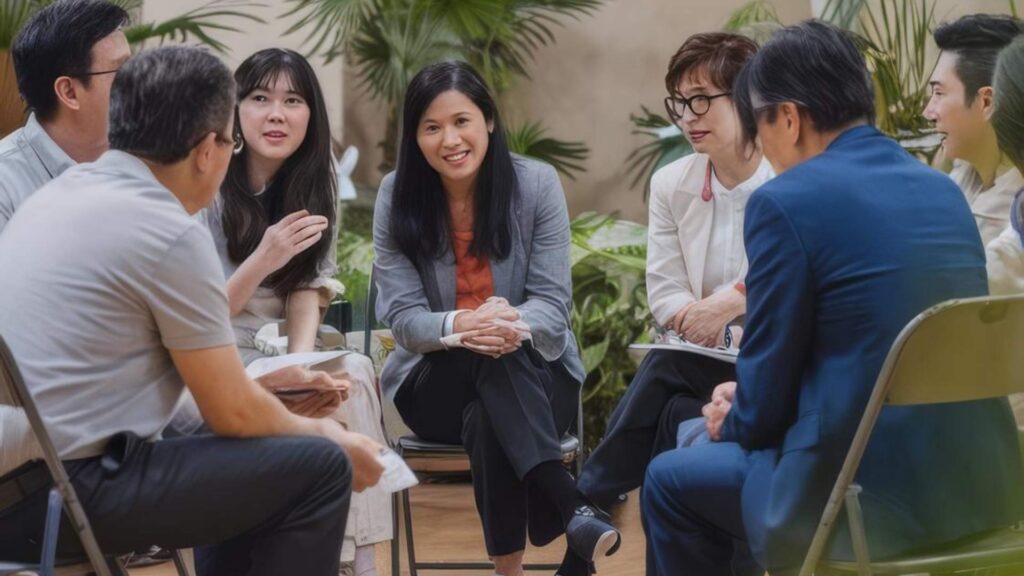 People participating in 12-Step Meetings in Los Angeles County during a group recovery session